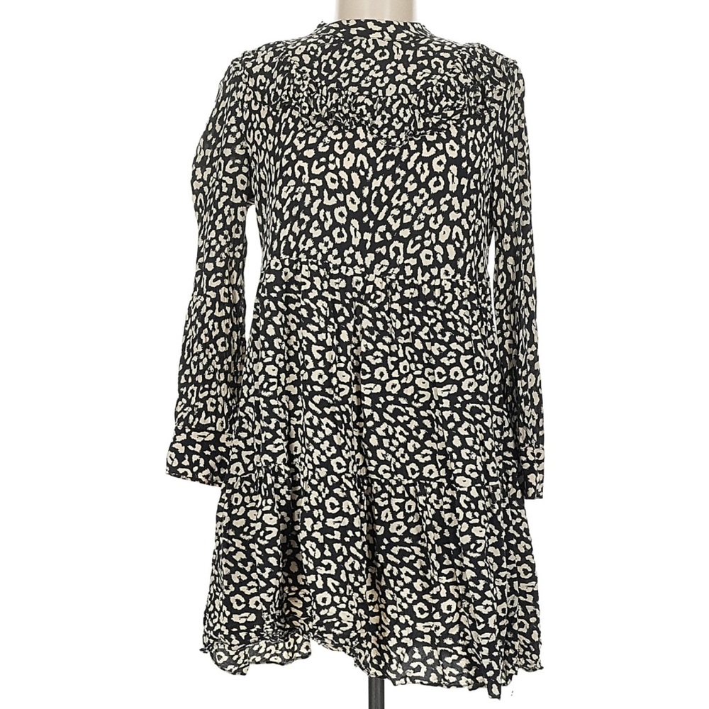 Zara Black and White Animal Print Long Sleeve baby doll dress